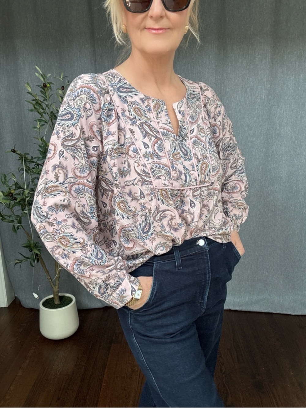 J. Jill Soft Cool Pink Paisley Peasant Blouse (L)